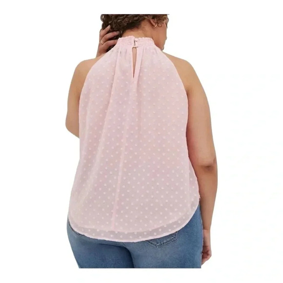1590. TORRID SLEEVELESS‎ HIGH NECK BLOUSE PINK IN COLOR SIZE 2 (2X) SWISS DOT - Picture 4 of 13